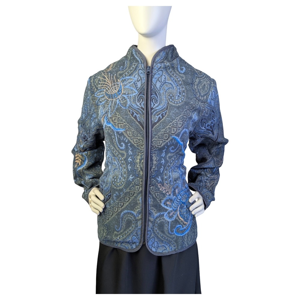 Coldwater Creek Vintage  Blue Tapestry Artwear Boho Celestial Jacket Size Medium
